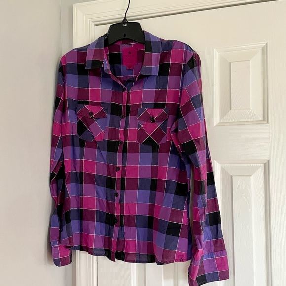 Hollie Tops - Hollie from PacSun pink/purple plaid shirt size large